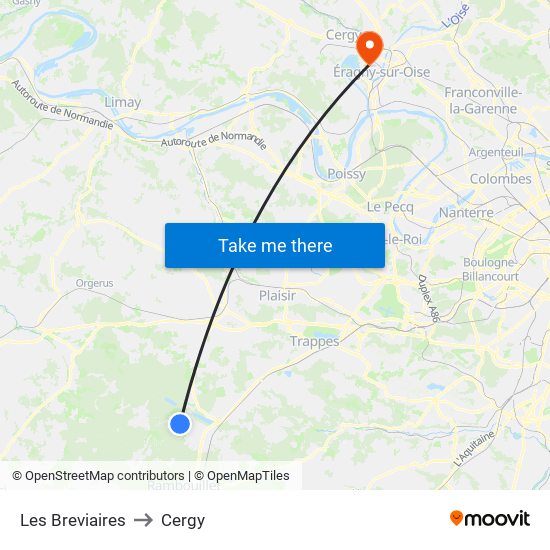 Les Breviaires to Cergy map