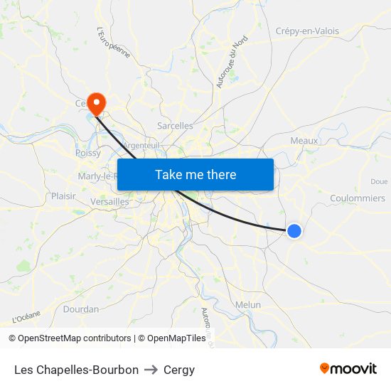Les Chapelles-Bourbon to Cergy map