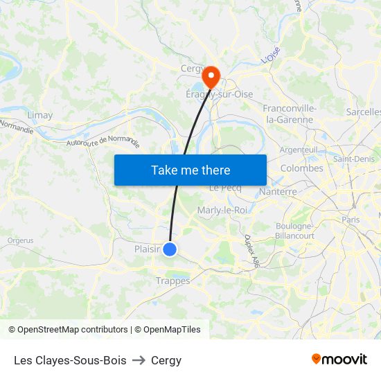 Les Clayes-Sous-Bois to Cergy map