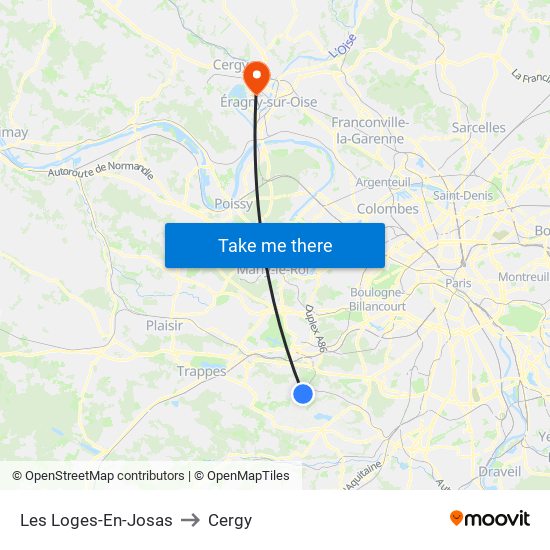 Les Loges-En-Josas to Cergy map