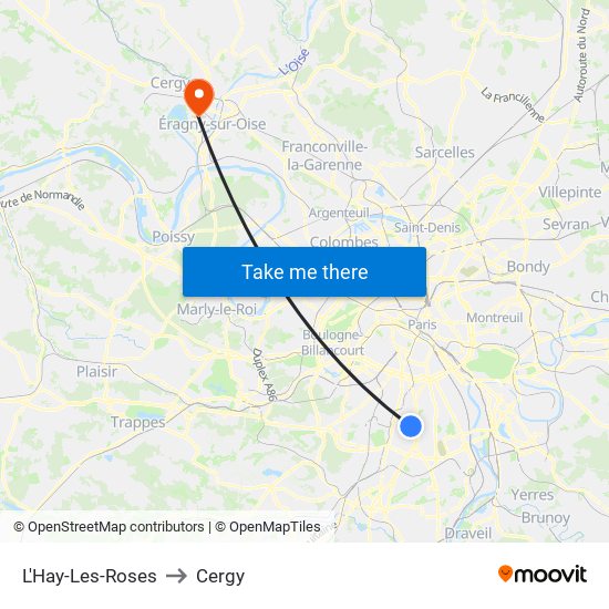 L'Hay-Les-Roses to Cergy map
