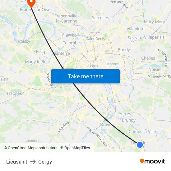 Lieusaint to Cergy map
