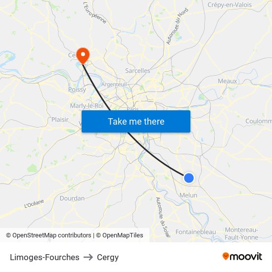 Limoges-Fourches to Cergy map