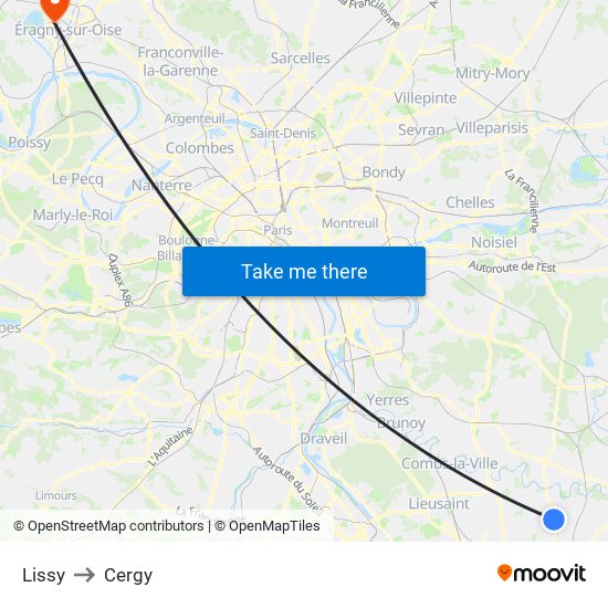 Lissy to Cergy map