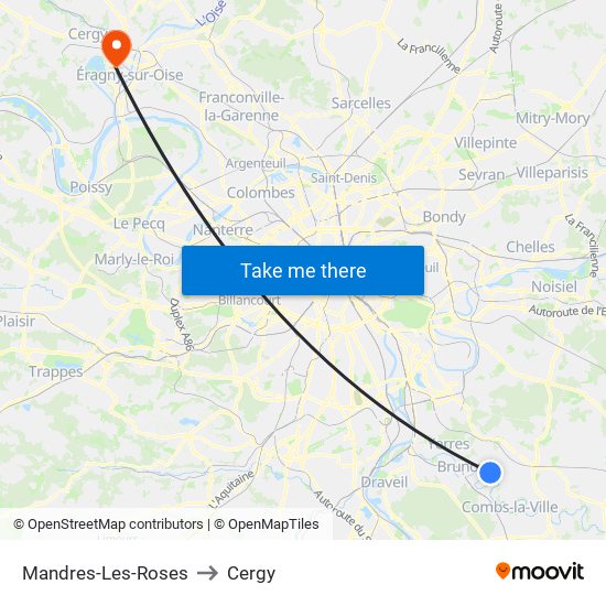 Mandres-Les-Roses to Cergy map