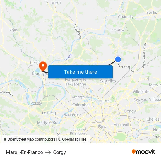 Mareil-En-France to Cergy map