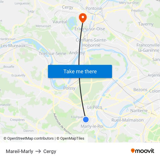 Mareil-Marly to Cergy map