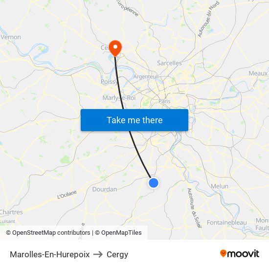 Marolles-En-Hurepoix to Cergy map