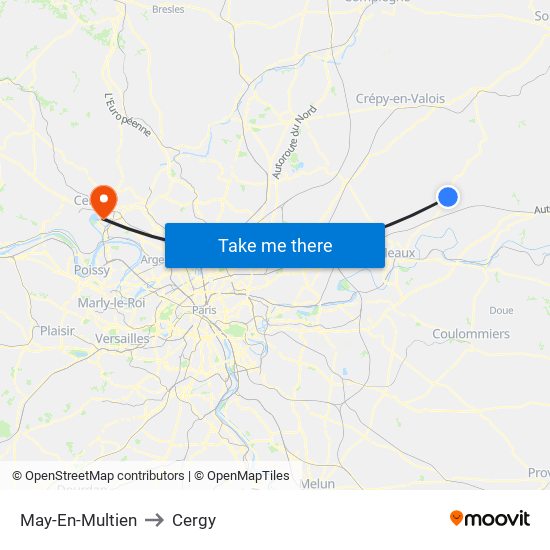 May-En-Multien to Cergy map