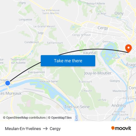 Meulan-En-Yvelines to Cergy map