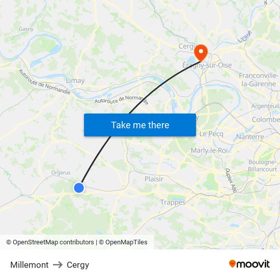 Millemont to Cergy map
