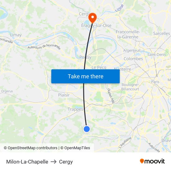 Milon-La-Chapelle to Cergy map