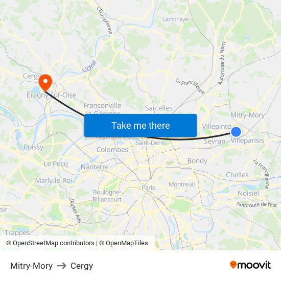 Mitry-Mory to Cergy map