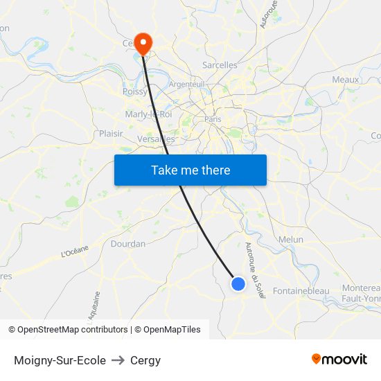 Moigny-Sur-Ecole to Cergy map