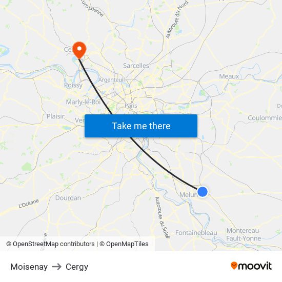 Moisenay to Cergy map