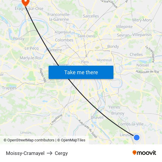 Moissy-Cramayel to Cergy map