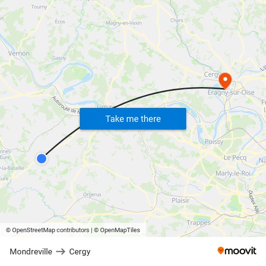Mondreville to Cergy map