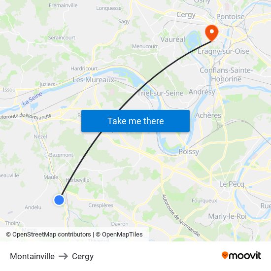 Montainville to Cergy map