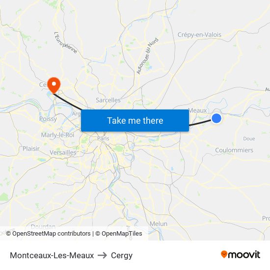 Montceaux-Les-Meaux to Cergy map