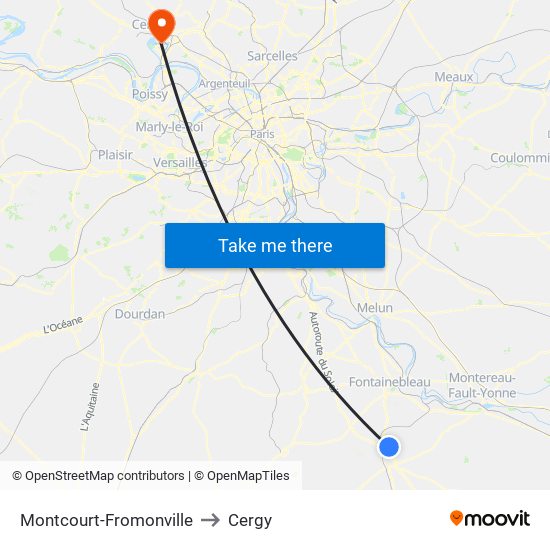 Montcourt-Fromonville to Cergy map