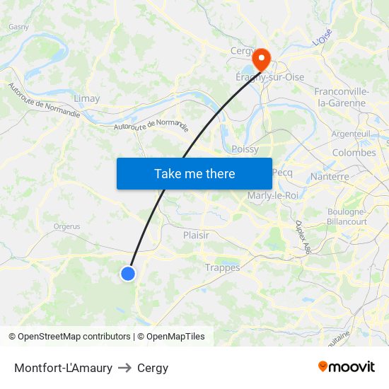 Montfort-L'Amaury to Cergy map