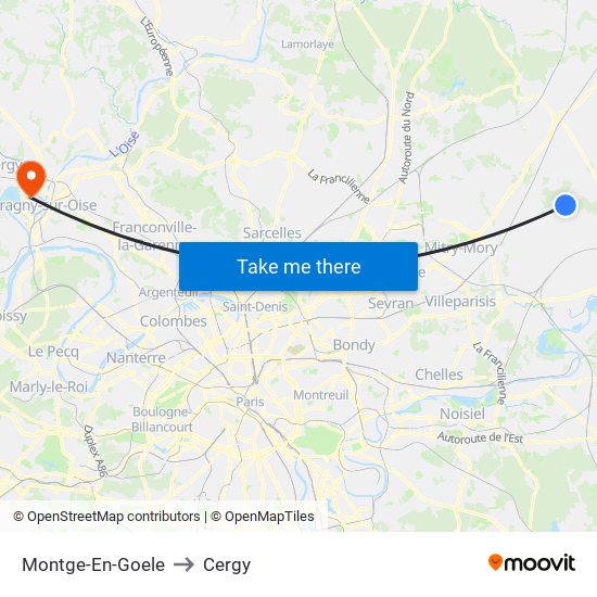 Montge-En-Goele to Cergy map
