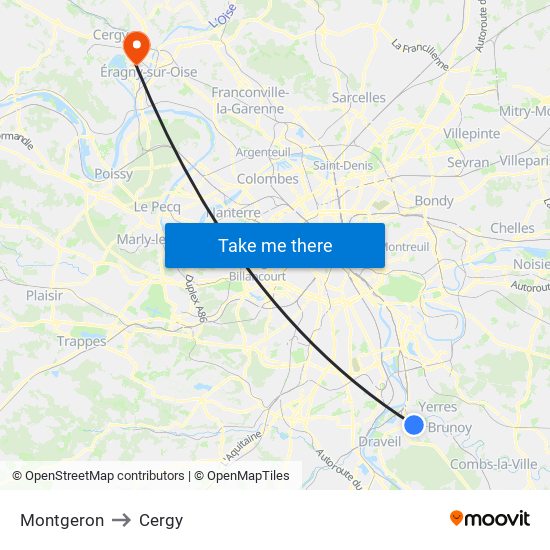 Montgeron to Cergy map