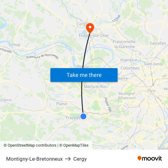 Montigny-Le-Bretonneux to Cergy map