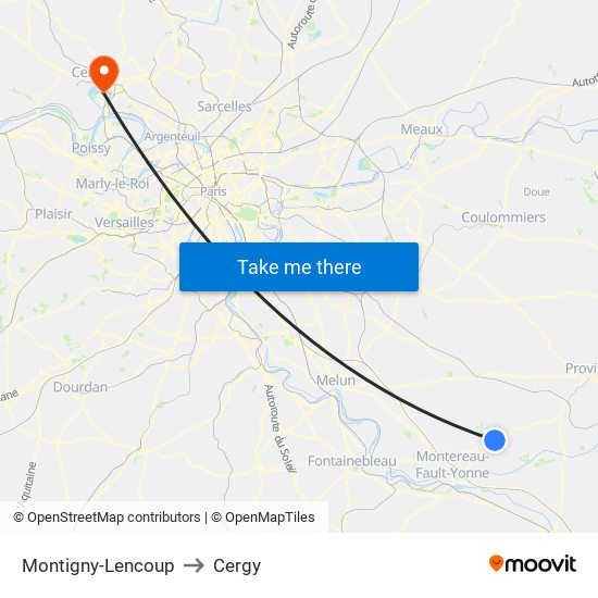 Montigny-Lencoup to Cergy map