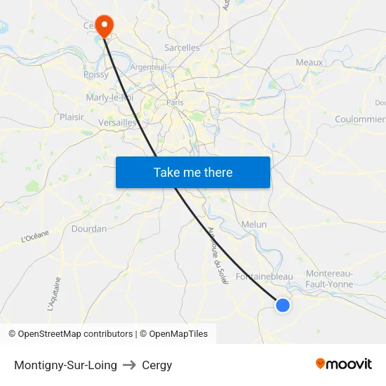 Montigny-Sur-Loing to Cergy map