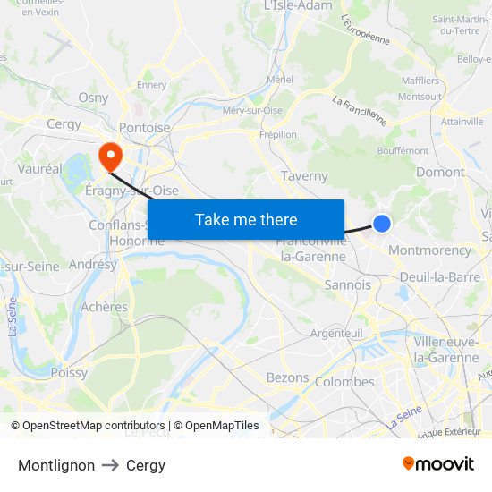 Montlignon to Cergy map