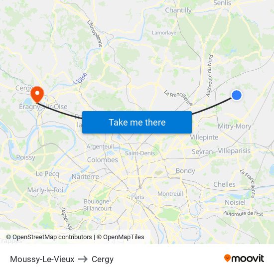 Moussy-Le-Vieux to Cergy map