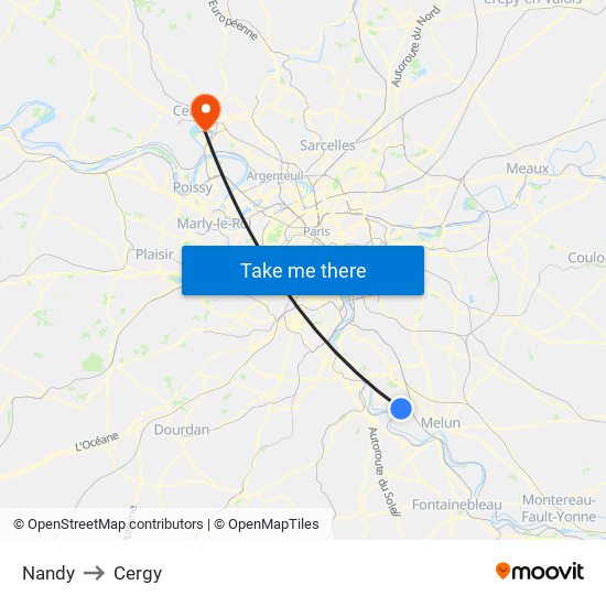 Nandy to Cergy map
