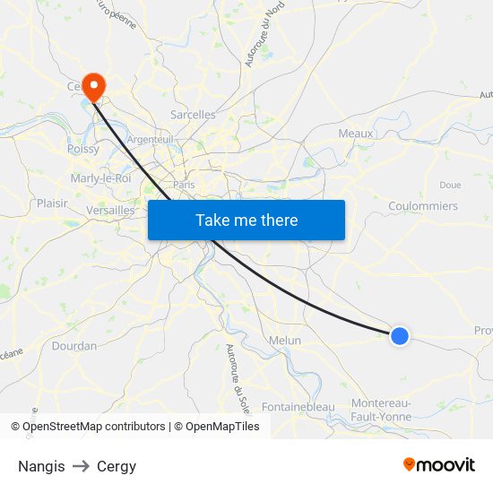 Nangis to Cergy map