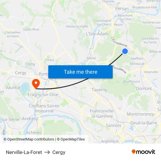 Nerville-La-Foret to Cergy map