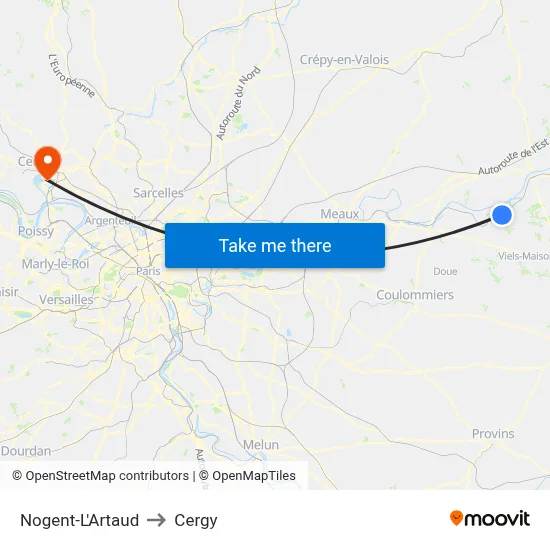 Nogent-L'Artaud to Cergy map