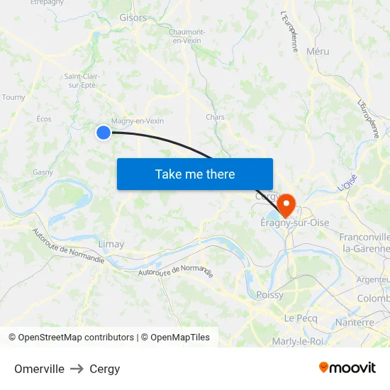 Omerville to Cergy map