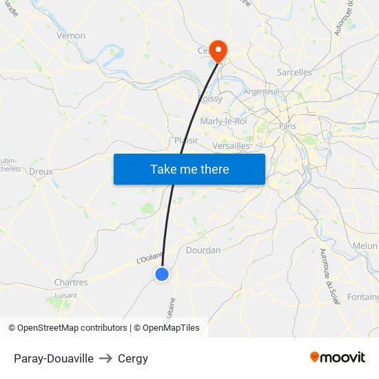 Paray-Douaville to Cergy map