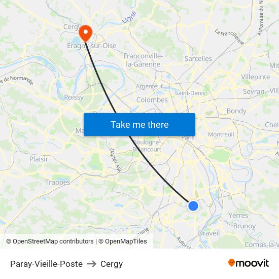 Paray-Vieille-Poste to Cergy map