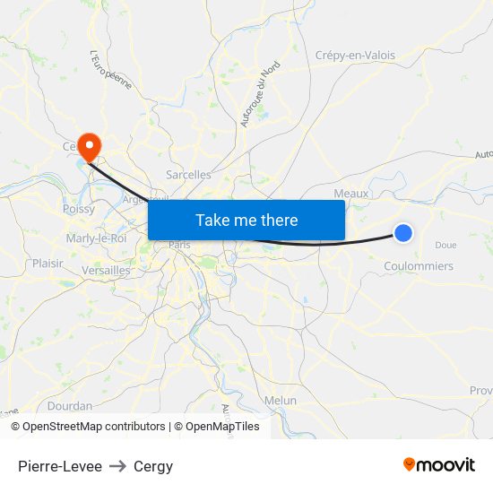 Pierre-Levee to Cergy map