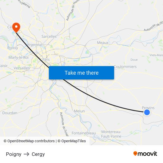 Poigny to Cergy map