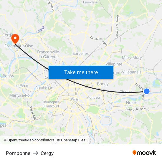 Pomponne to Cergy map