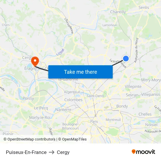 Puiseux-En-France to Cergy map