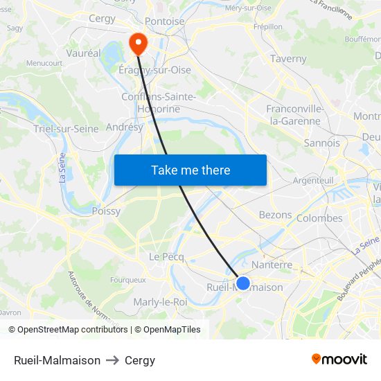 Rueil-Malmaison to Cergy map