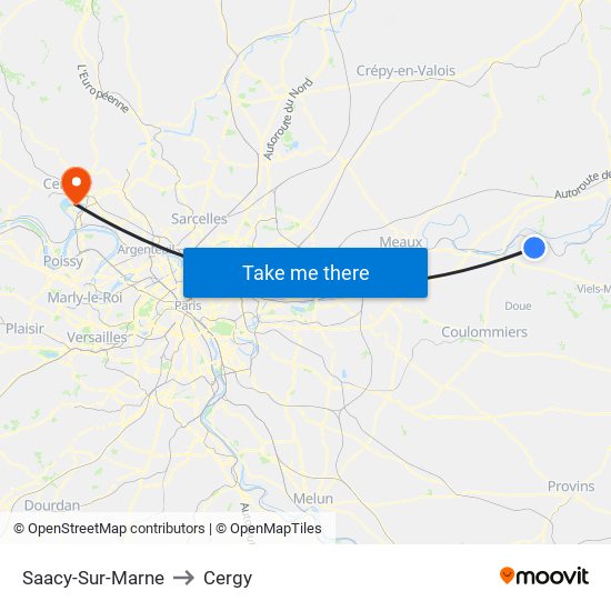 Saacy-Sur-Marne to Cergy map