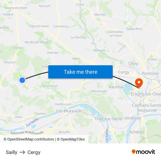 Sailly to Cergy map