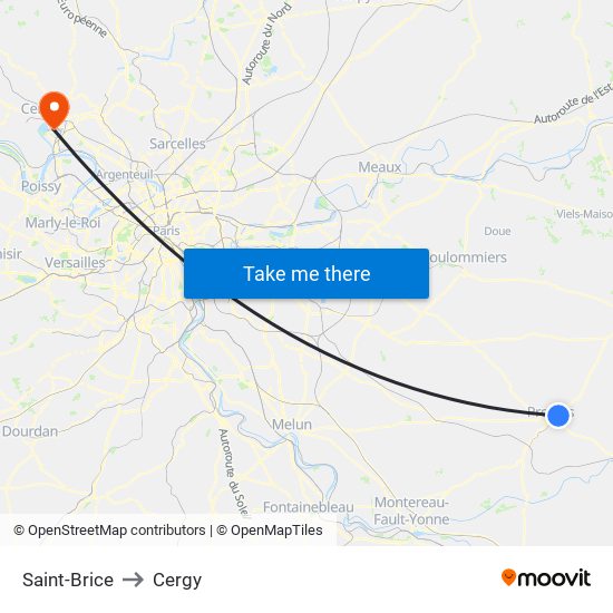 Saint-Brice to Cergy map