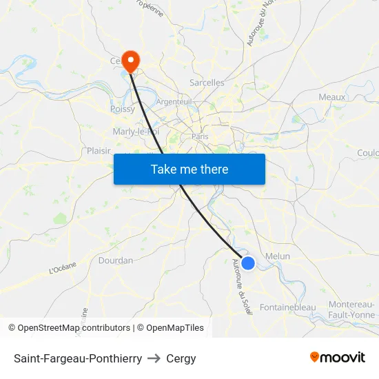 Saint-Fargeau-Ponthierry to Cergy map