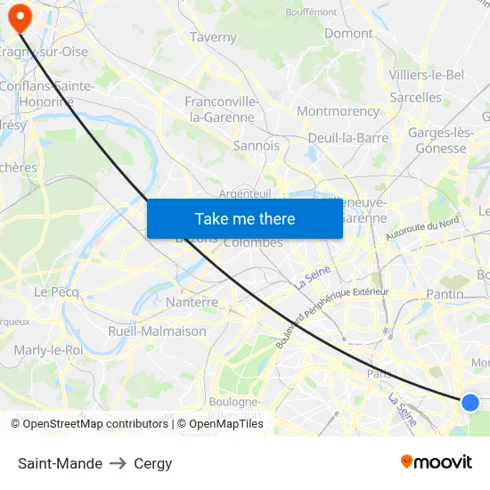 Saint-Mande to Cergy map