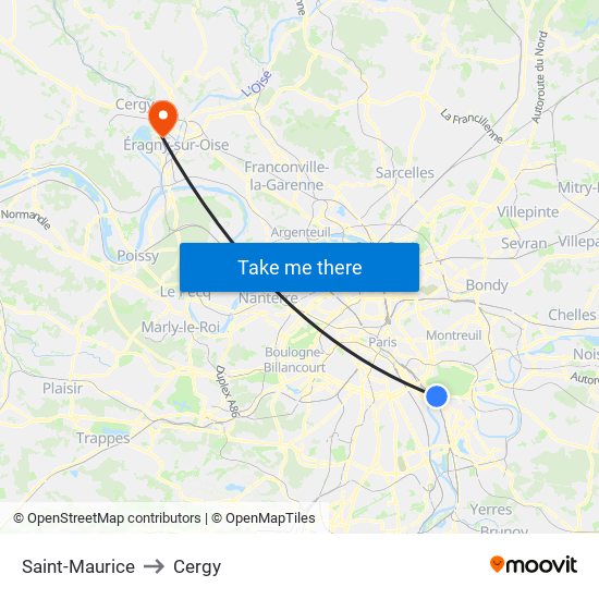 Saint-Maurice to Cergy map